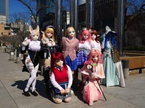 Group of animegao kigurumi cosplayers at Anime Detour 2024